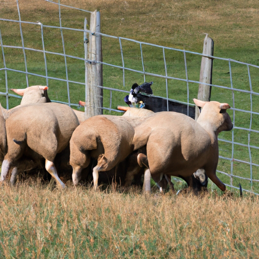 תמונה של כלב מתמרן במיומנות עדר כבשים דרך מכשול מורכב.