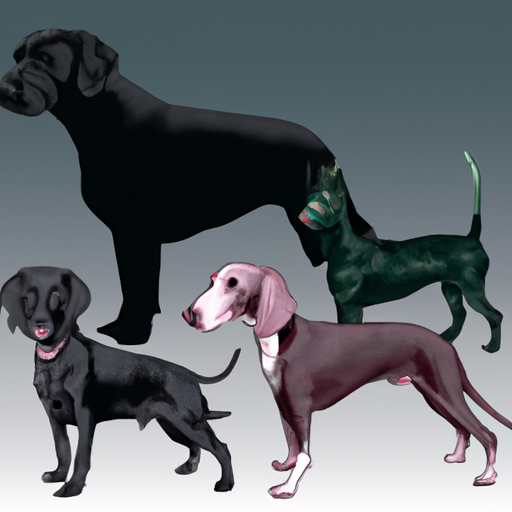 איור המתאר גדלים שונים של כלבים מקטן ועד גדול, בדגש על כלבים בגודל בינוני.