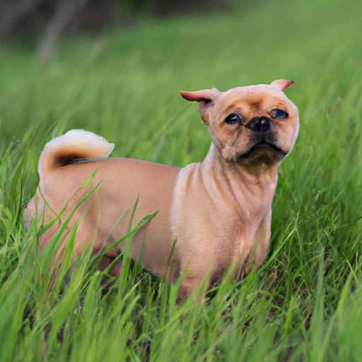 כלב סיני קטן עומד בשדה דשא
